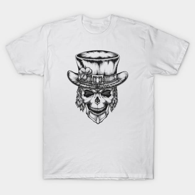 Irish Leprechaun Skull with lucky shamrock for St Patricks Day T-Shirt by wingsofrage